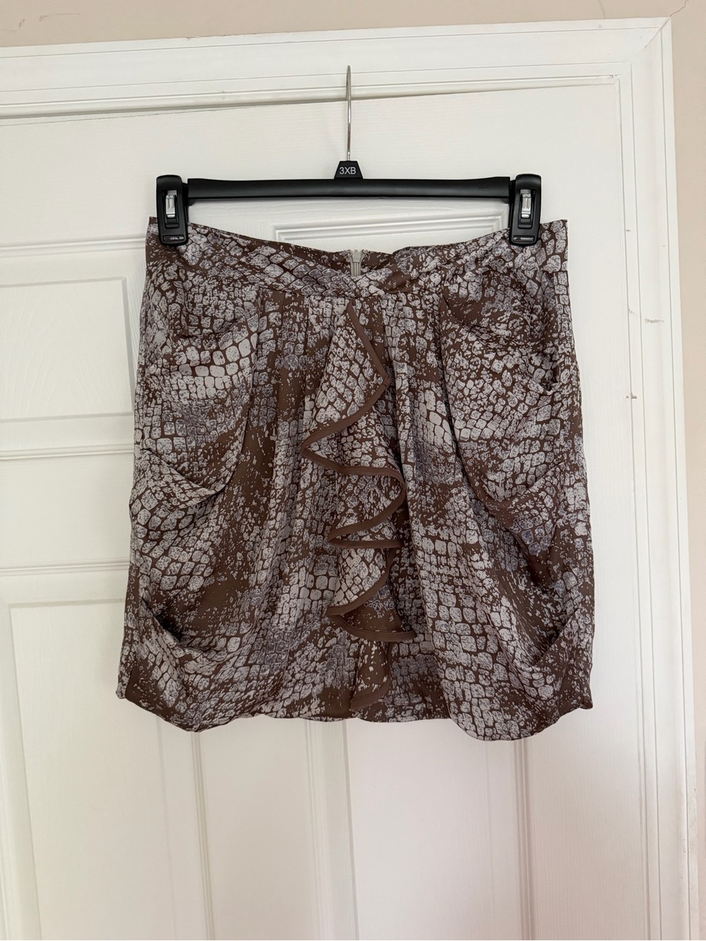 Love21 Brown Printed Ruffle Front Mini Skirt